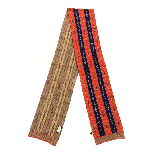 Gucci Cotton Cashmere Horse-bit Chain Scarf in Navy and Red