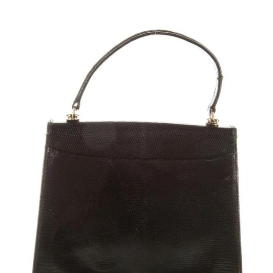 1960's Gucci black lizard top handle Kelly bag w blue lapis clasp