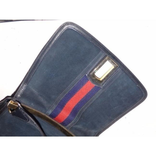 Gucci Vintage Pursesdesigner Purses Blue Suedeleather Trim With Wide Redblue Stripe Suedeleather Sho