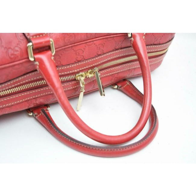 Gucci Joy Boston Bag Padlock Limited Edition Red Large G Logo Embossed Leather With Red Enamel