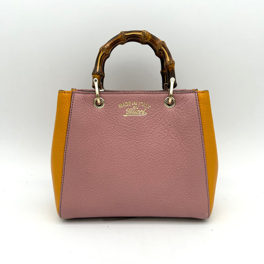 Gucci Calfskin Mini Bamboo Shopper Tote Fuchsia Orange LA8883