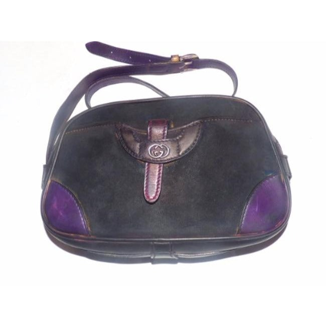 Gucci Vintage Pursesdesigner Purses Navyblack Suedepurple Leather Leathersuede Satchel
