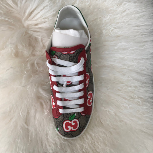 Gucci Ace Sneaker with GG Apple Print in Beige