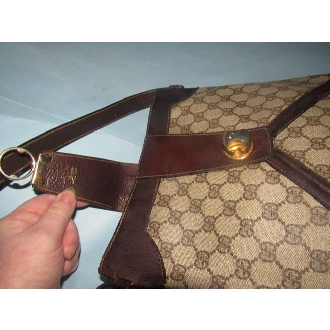 Gucci Vintage Pursesdesigner Purses Brown Leather And Large G Logo Print Coated Canvas With Redgreen