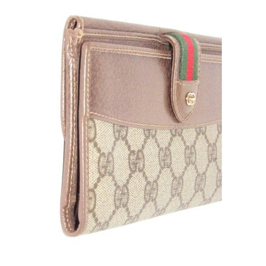 Gucci Brown G Printed Green Stripe Xl W Collection Continental Sherry Wallet