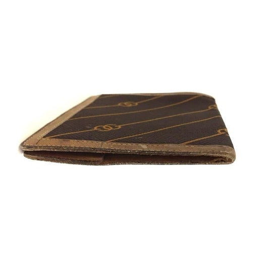 Early Gucci brown canvas with an orange diagonal GG logo print and camel leather bi-fold wallet