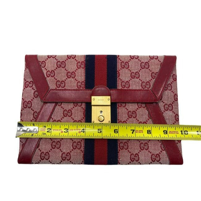 Gucci Gg Supreme Portfolio Print Portfolioclutch With Center Stripe Red Guccissimabluewhite Leather