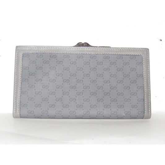 Gucci Black Small G Logo Print On Grey Coated Canvas And Grey Leather Vintage Wallet