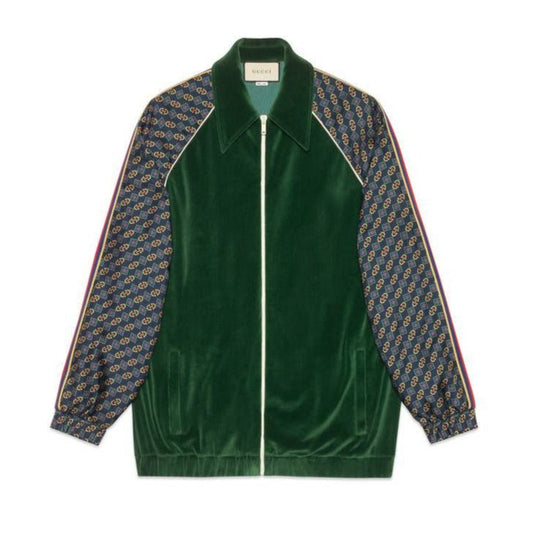 Gucci Bi-material Scarf Print Track Jacket in Green