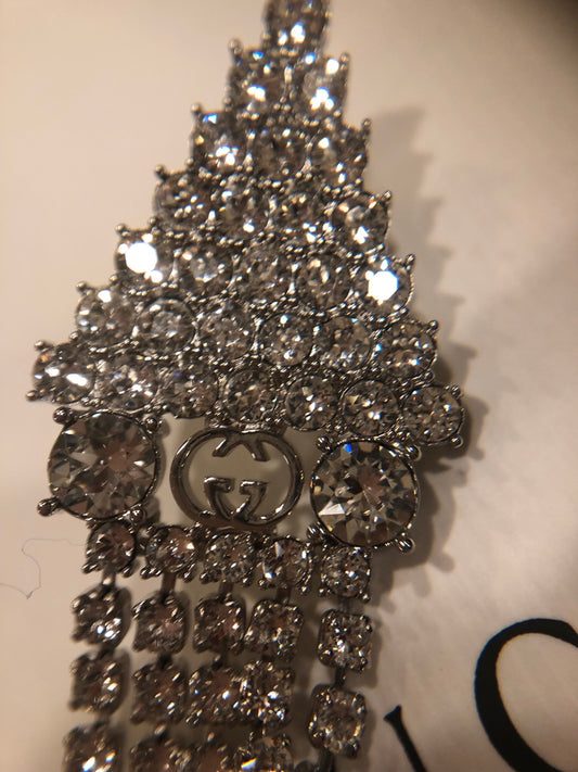 Gucci Crystal Embellished Long Single Earring in Silver
