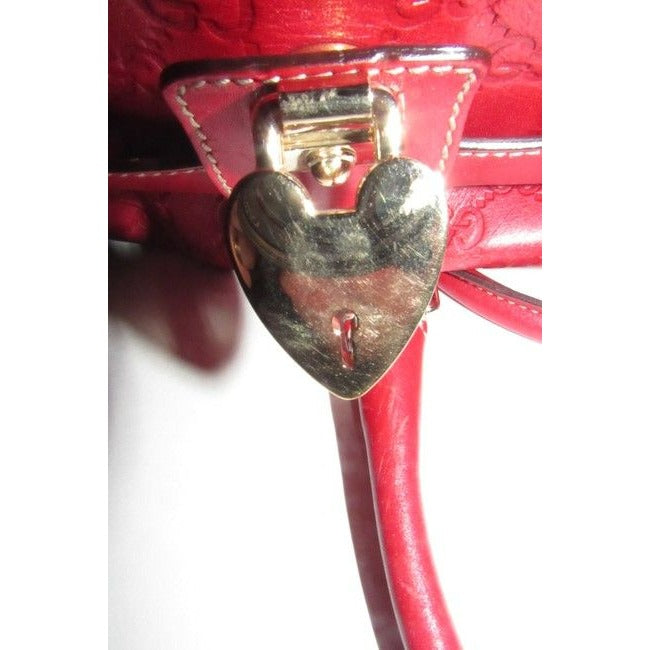 Gucci Joy Boston Bag Padlock Limited Edition Red Large G Logo Embossed Leather With Red Enamel