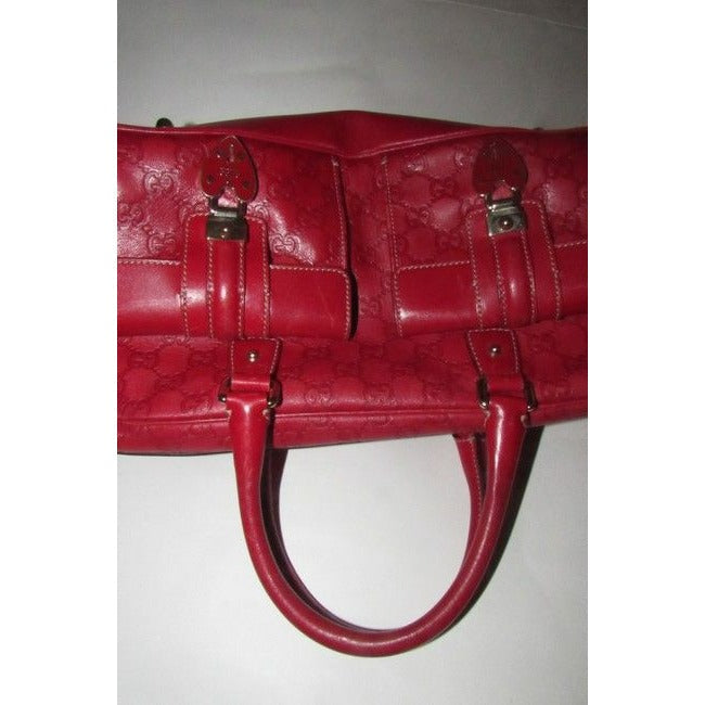 Gucci Joy Boston Bag Padlock Limited Edition Red Large G Logo Embossed Leather With Red Enamel