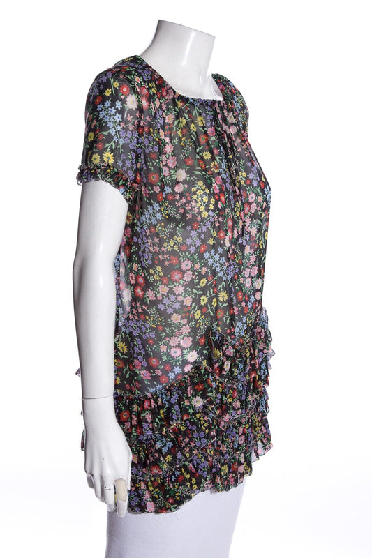 Gucci Black & Multi Floral Blouse SZ 36