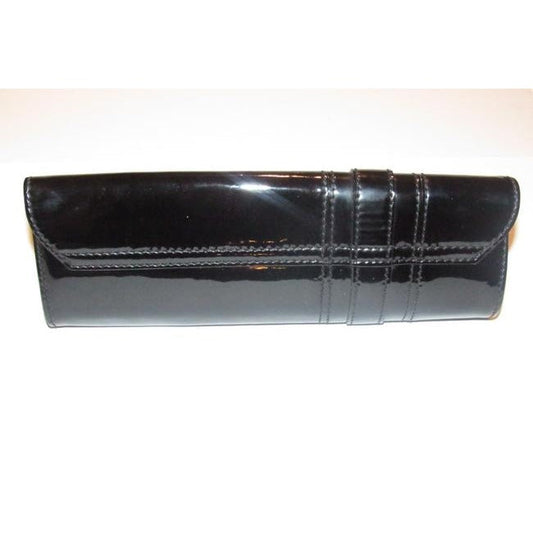 Gucci Black Patent Leather Duchessa Clutch W Gold Bow Accent