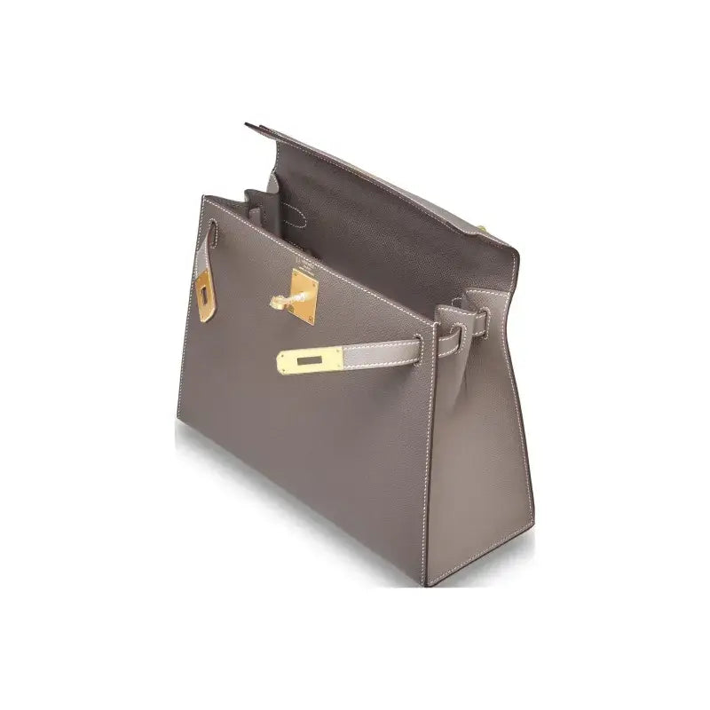 HERMES Kelly Bag Epsom Leather Handbag (25,28) tin gray gold hardware