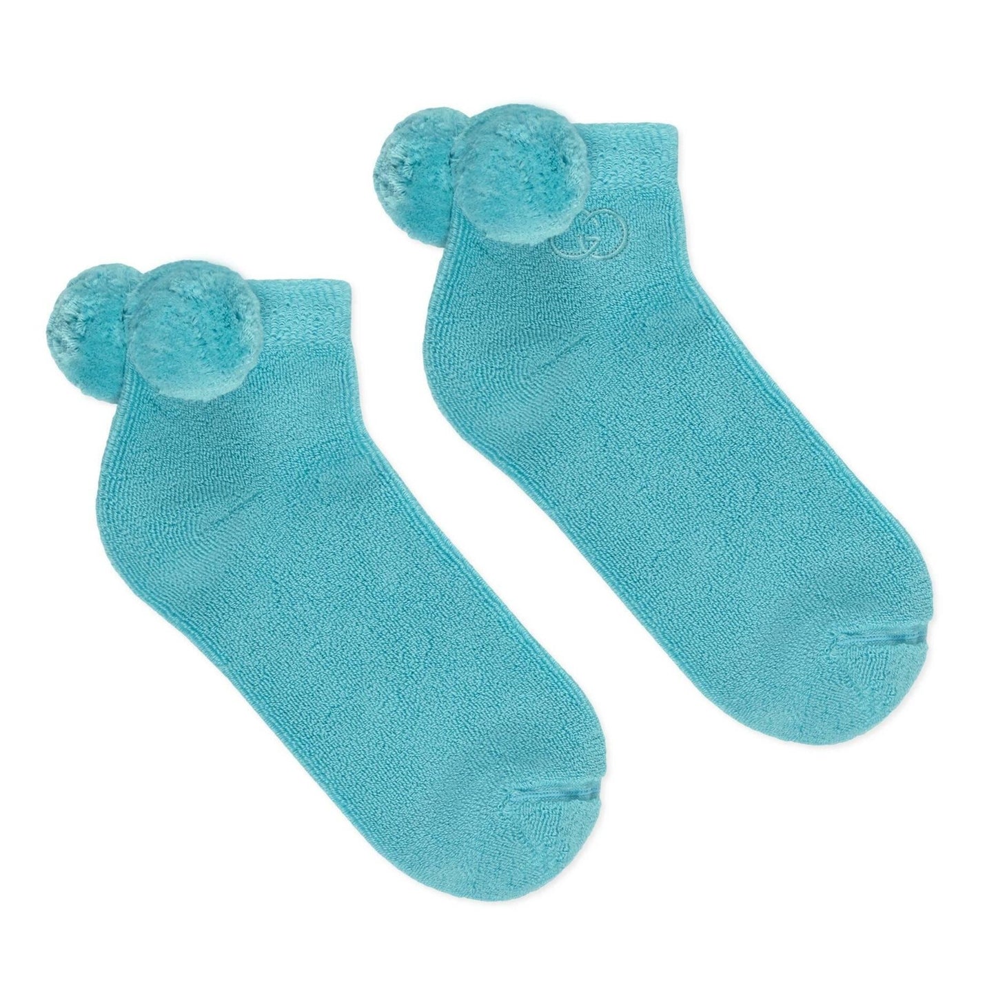 Gucci Cotton Ankle Socks with Pom-poms in Sky Blue