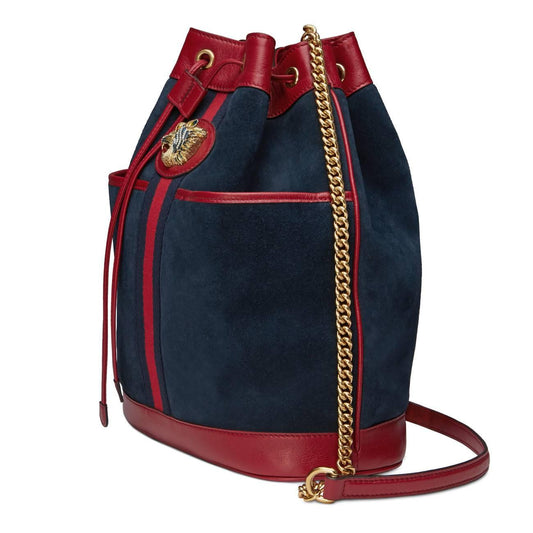 Gucci Bucket Rajah Medium Suede Hobo Bag in Blue
