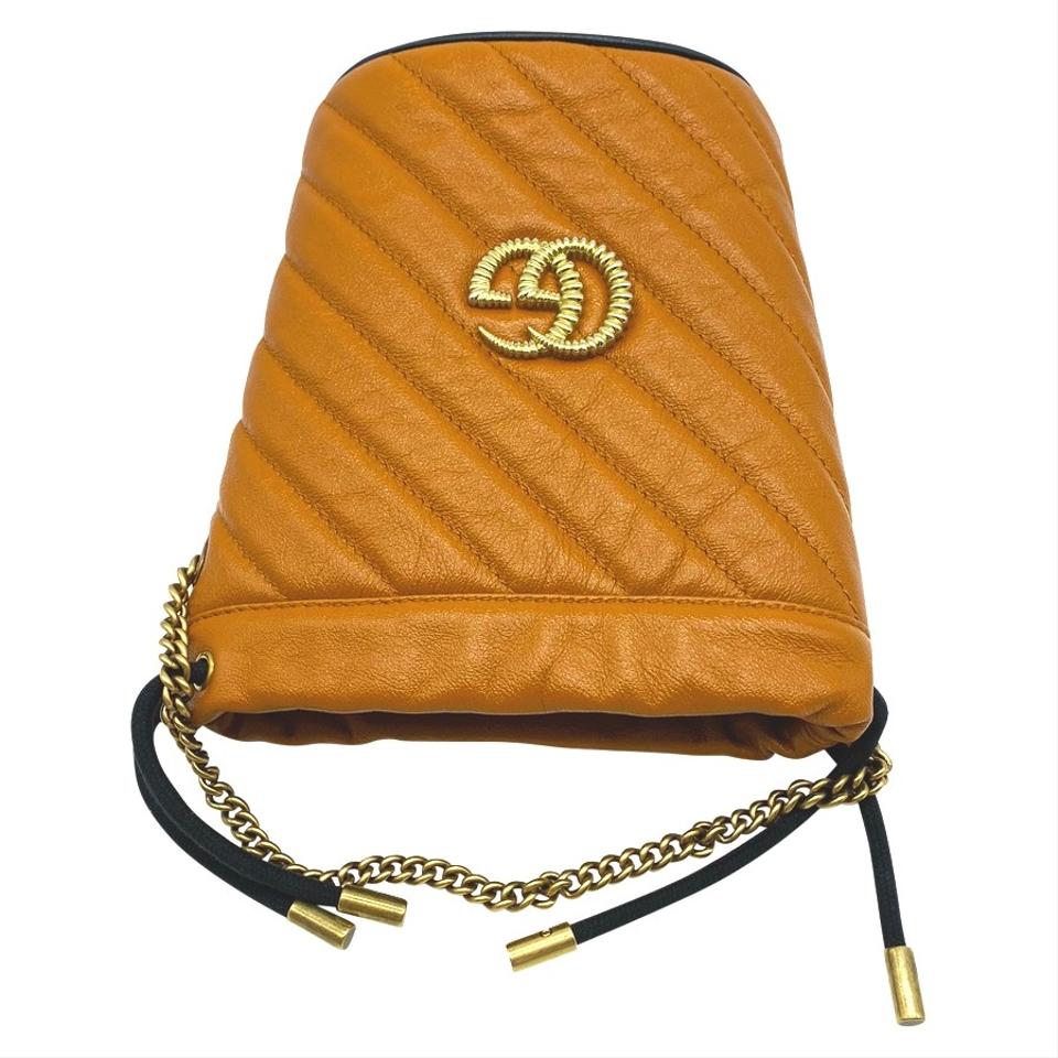 Gucci Bucket Marmont Gg Torchon Mini Brown Leather Shoulder Bag
