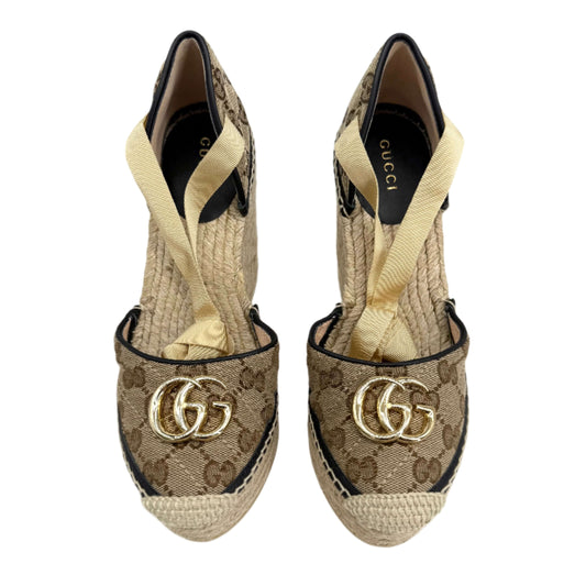 Gucci GG Marmont Monogram Matelassé Espadrille Wedges – Beige, Ebony & Sand Storm (Size 36)