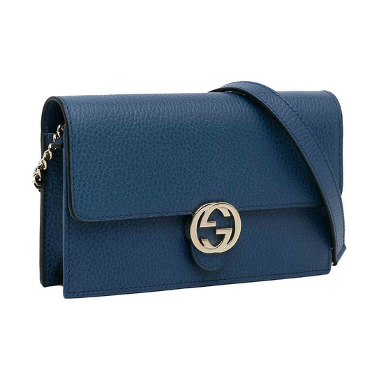 Gucci Logo Interlocking Calf Leather Small Bag in Blue