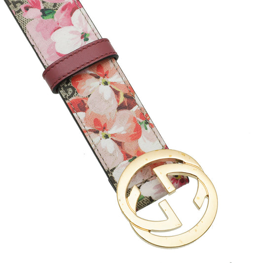 Gucci Bicolor Double G Blooms Print Belt 34