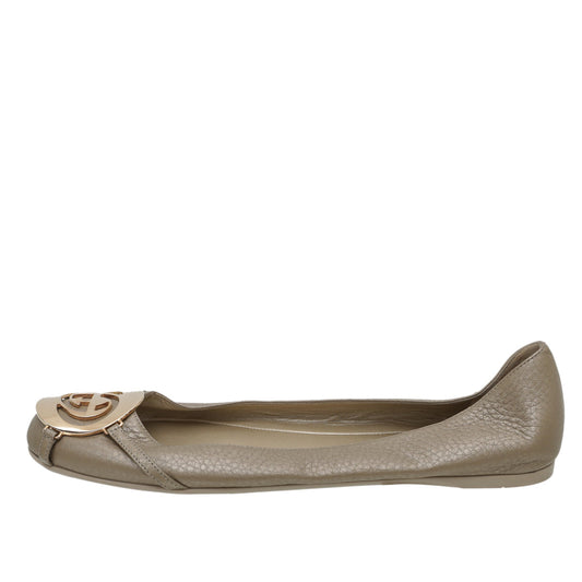 Gucci Champagne GG Buckle Flat Ballerina 37.5