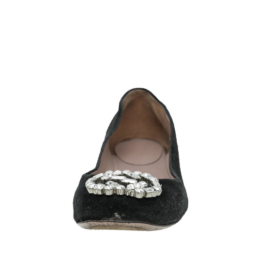 Gucci Black Suede GG Crystal Ballerina 36