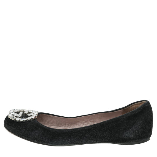 Gucci Black Suede GG Crystal Ballerina 36