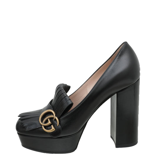 Gucci Black GG Marmont Fringe Platform Pump 38