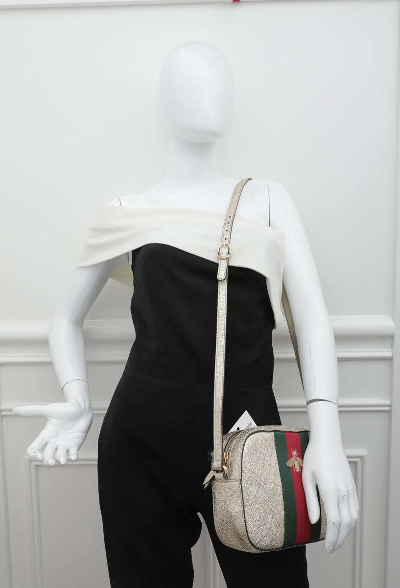 Gucci Metallic Gold Webby Bee Camera Bag