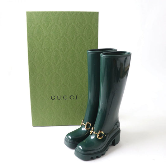 GUCCI boots rubber Green x Gold Metal 35