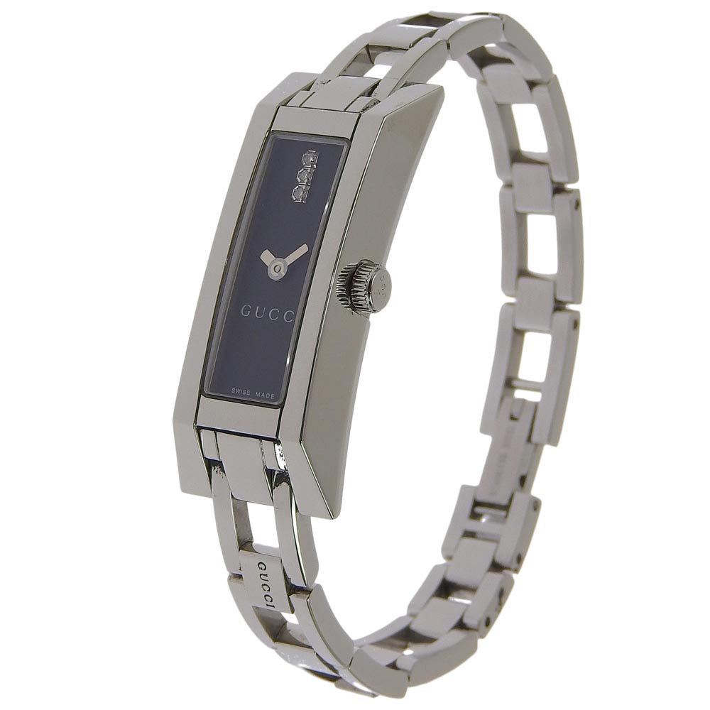 GUCCI Watches Quartz 110 Stainless Steel Silver 3P diamond black dial Women Used