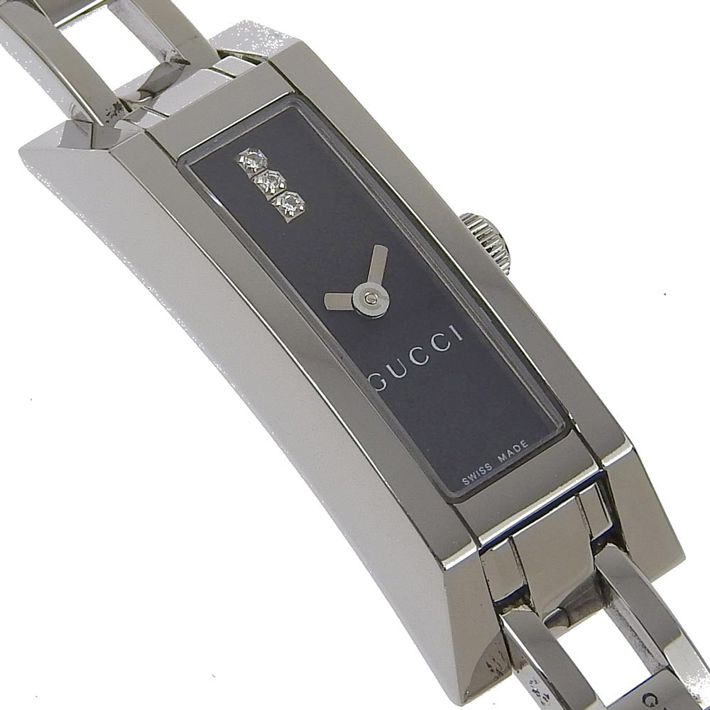 GUCCI Watches Quartz 110 Stainless Steel Silver 3P diamond black dial Women Used