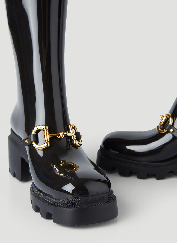 Gucci Horsebit Knee-High Rubber Boots in Black