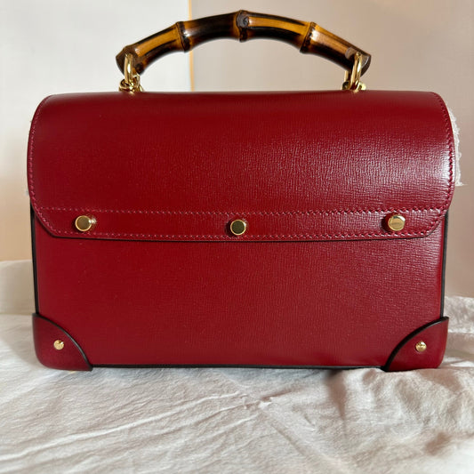 Gucci Bamboo Top Handle Padlock Shoulder Bag in Red