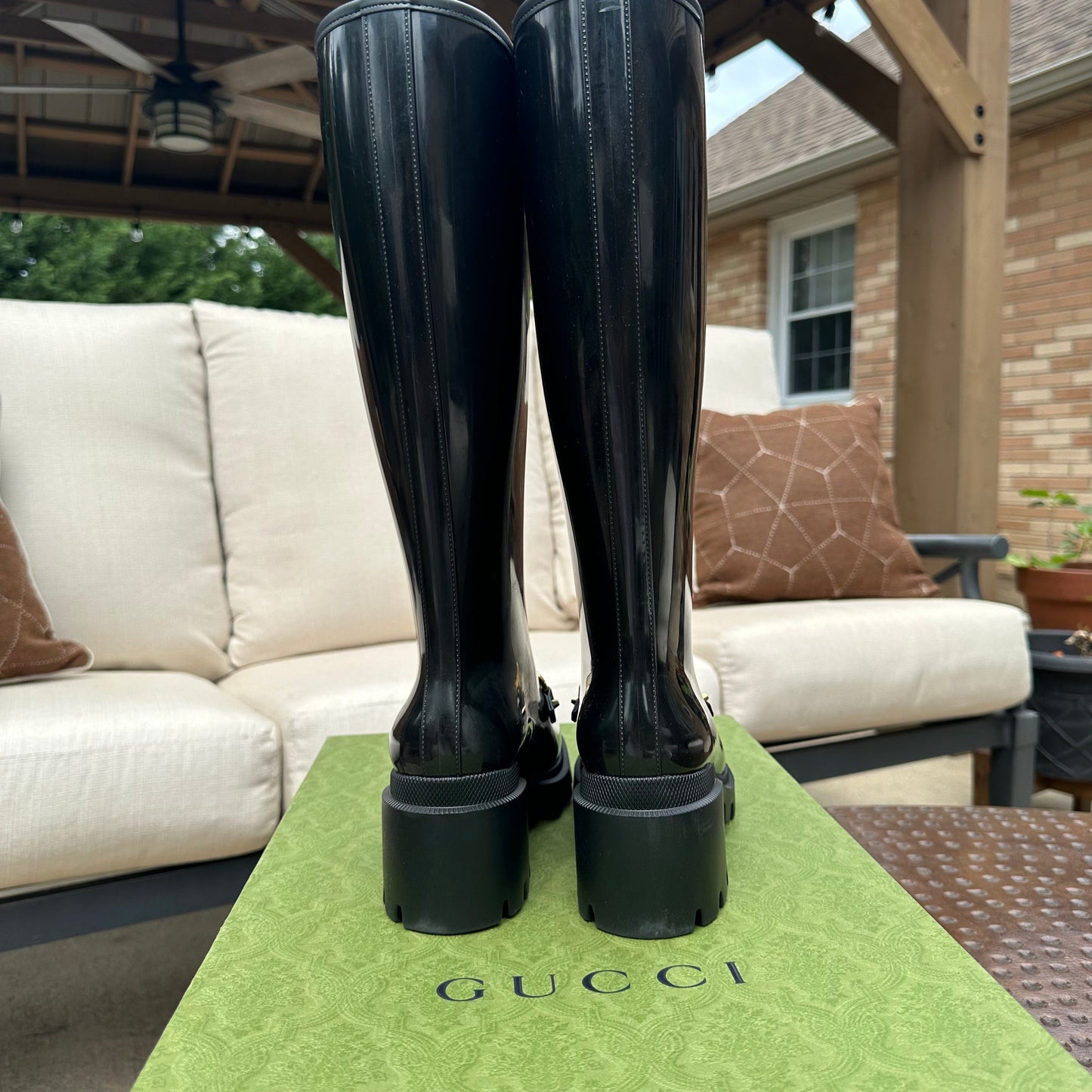 Gucci Horsebit Knee-High Rubber Boots in Black
