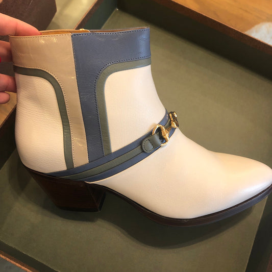 Gucci Ankle Boots in Ivory with Fog Blue Trim