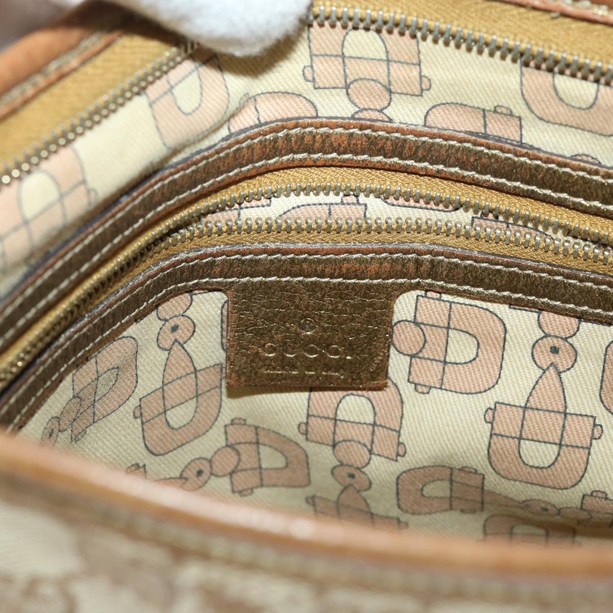 Gucci GG Canvas Sherry Line Shoulder Bag Beige Gold pink 144388  ki3251