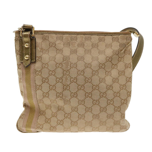Gucci GG Canvas Sherry Line Shoulder Bag Beige Gold pink 144388  ki3251