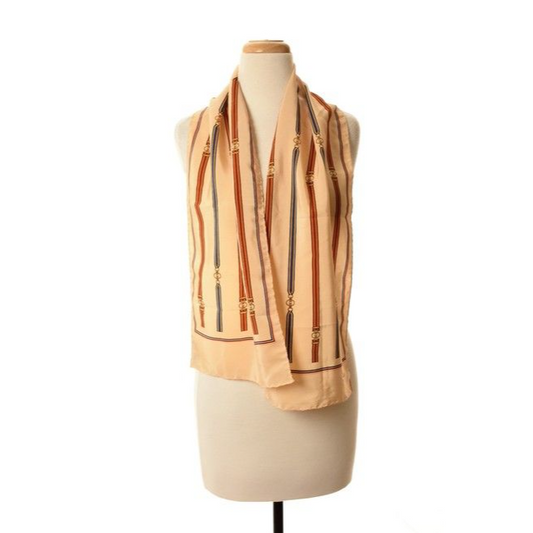 Gucci Blue Brown Gold Equestrian Logo Print Silk Scarf