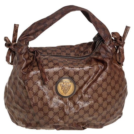 Gucci Beige GG Crystal Canvas Hysteria Hobo