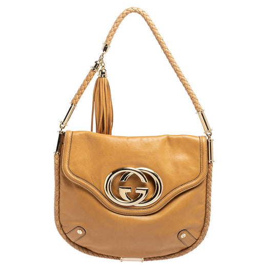 Gucci Beige Leather Medium Britt Tassel Hobo
