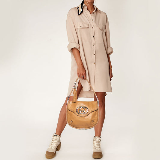 Gucci Beige Leather Medium Britt Tassel Hobo
