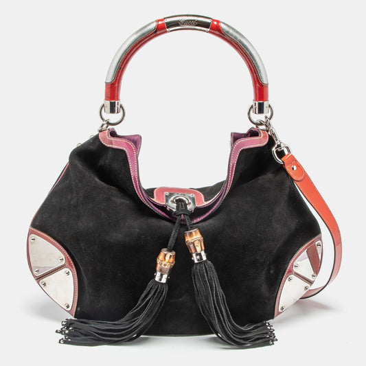 Gucci Black/Red Suede and Patent Leather Medium Babouska Indy Hobo