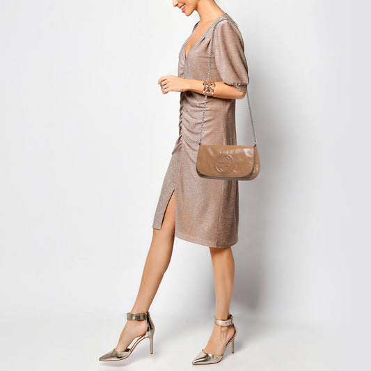 Gucci Beige Patent Leather Soho Flap Shoulder Bag