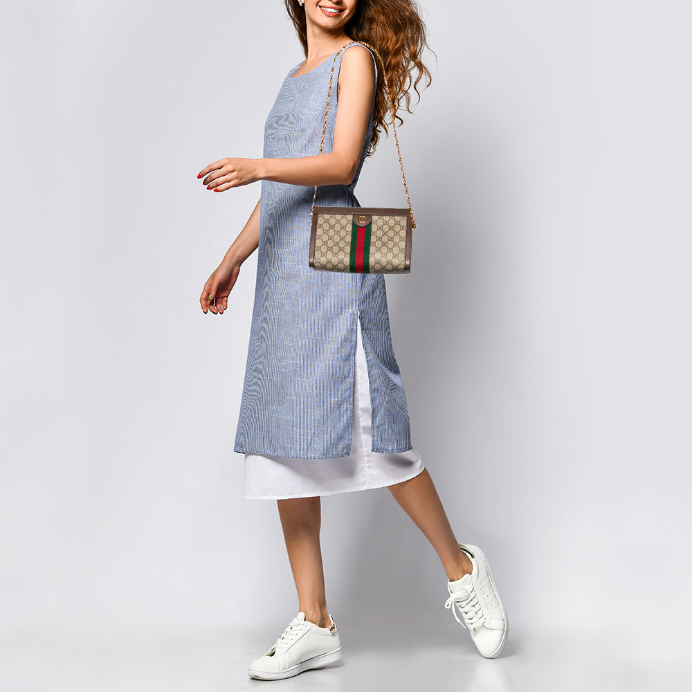Gucci Beige/Brown GG Supreme Canvas  Ophidia Shoulder Bag