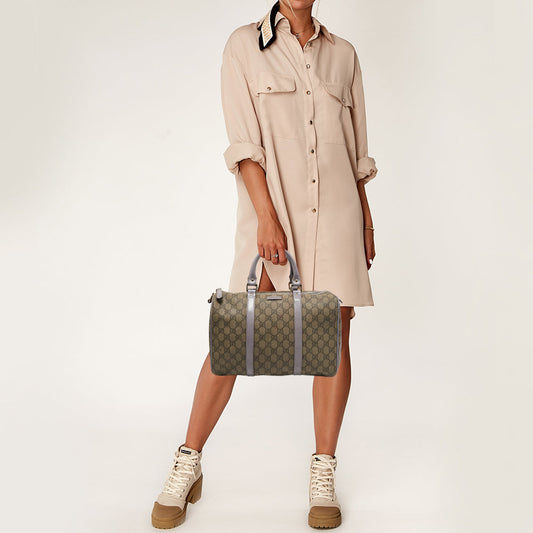 Gucci Beige/Purple GG Supreme Canvas and Patent Leather Joy Boston Bag
