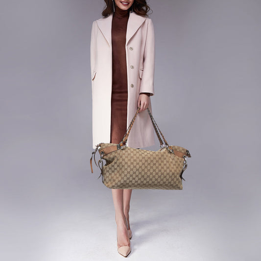 Gucci Brown/Beige GG Canvas Medium Bamboo Bar Tote