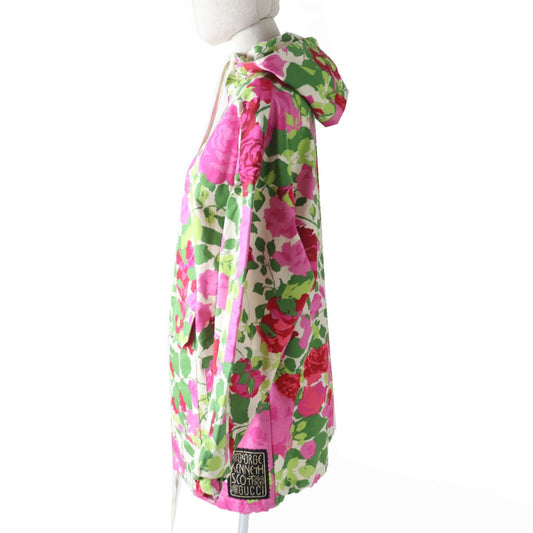 GUCCI Hoodie Outer material: 97% cotton, Outer material: 3% polyurethane, Part: 80% polyester, Part: 20% polyester Rose print<br>Pink x red x green Women XS Used