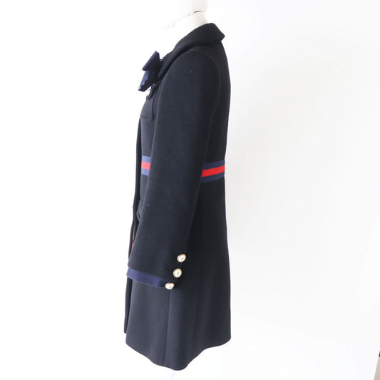 GUCCI coat Outer: 100% wool, part: 65% rayon, part: 35% cotton, part: 50% cotton, part: 50% rayon Black x Navy x Red Women 36 Used